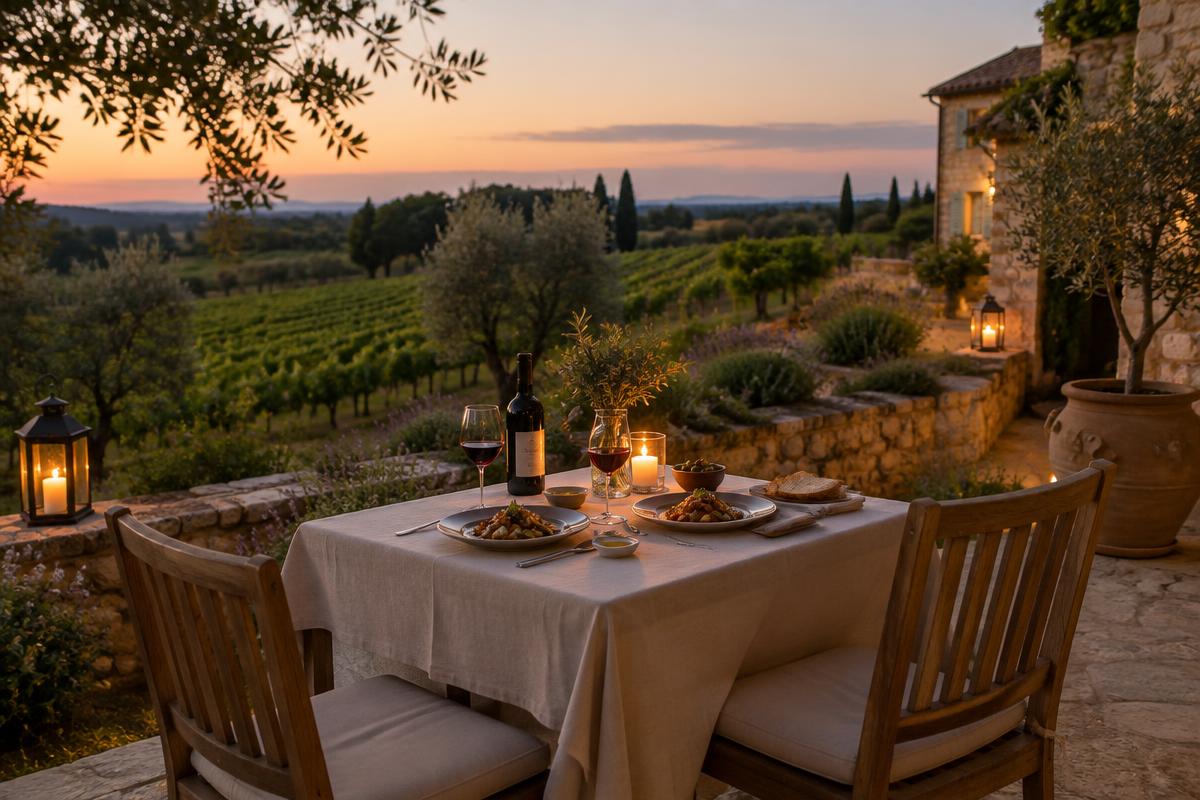 A candlelit dinner on the vineyard terrace
