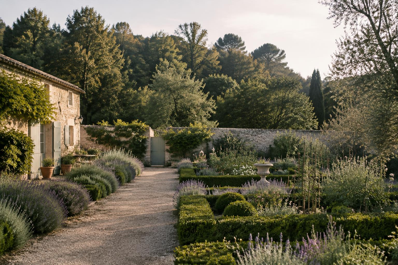 The walled garden with lavender and box hedges