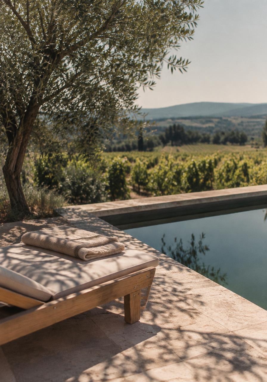 The stone-edged pool above the vineyard