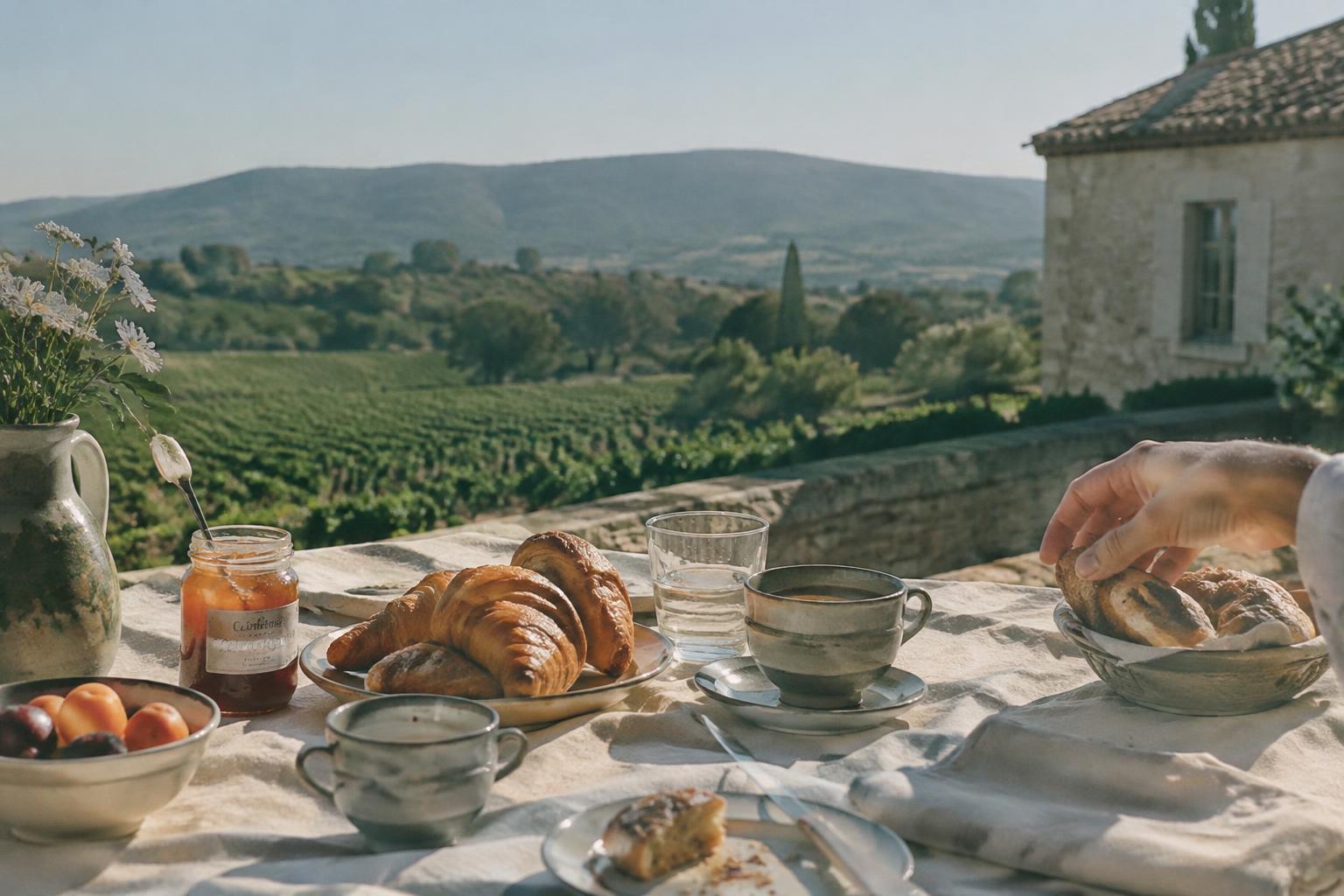 Breakfast on the terrace above the vines